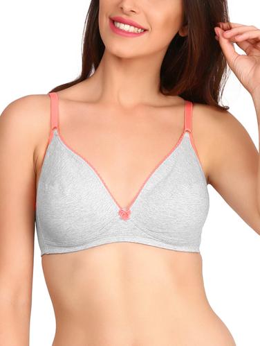 solid grey cotton plunge bra - 15124300 - Very Small Image - 1