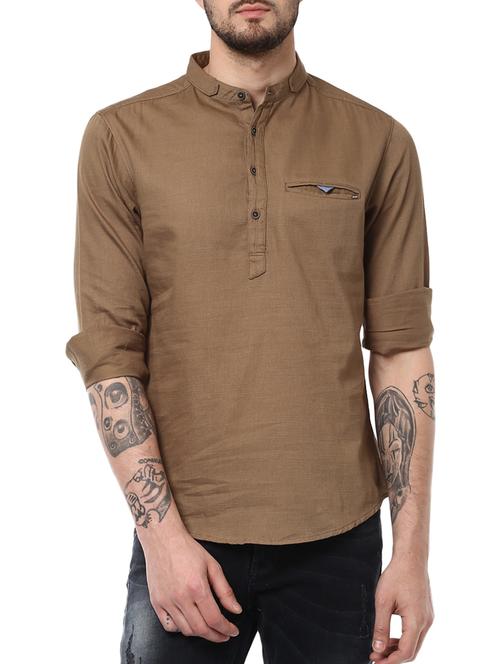 brown cotton short kurta - 15124649 - Very Small Image - 1