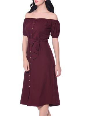 maroon solid off shoulder dress - 15125503 - Standard Image - 2