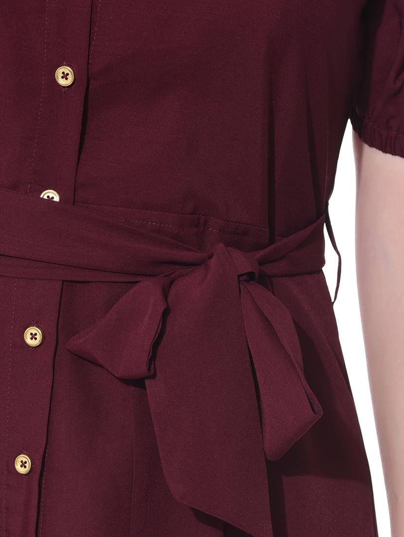 maroon solid off shoulder dress - 15125503 - Zoom Image - 5