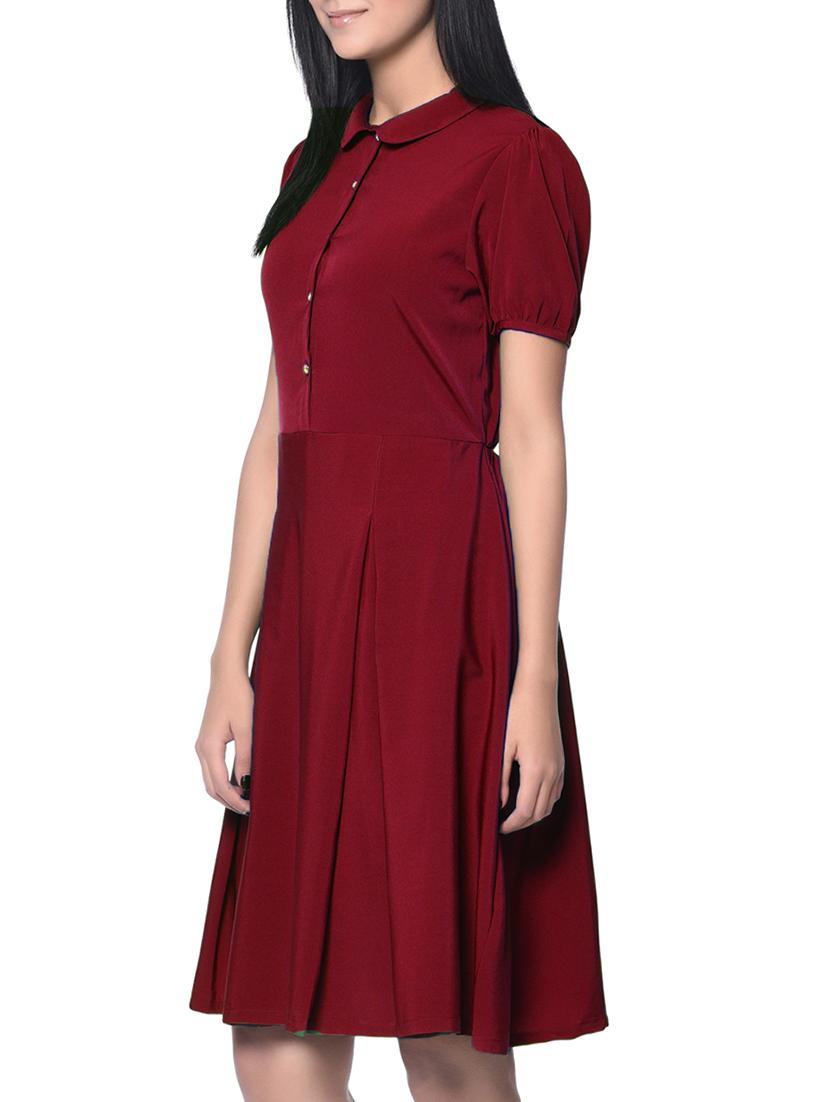 maroon solid crepe a-line dress - 15125508 - Zoom Image - 2