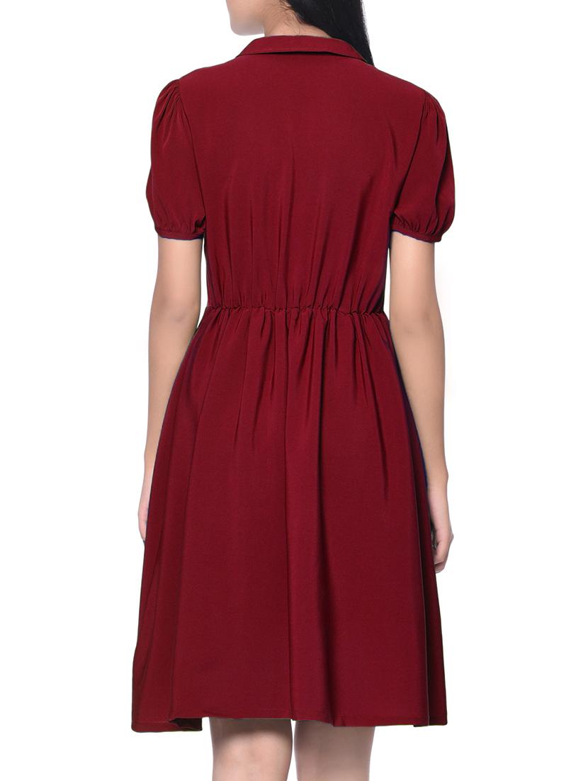 maroon solid crepe a-line dress - 15125508 - Zoom Image - 3