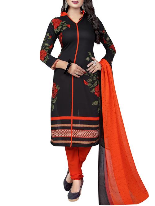 black crepe unstitched churidaar suit - 15126103 - Very Small Image - 1