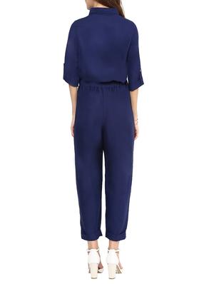 tie front solid full leg jumpsuit - 15126128 - Standard Image - 3