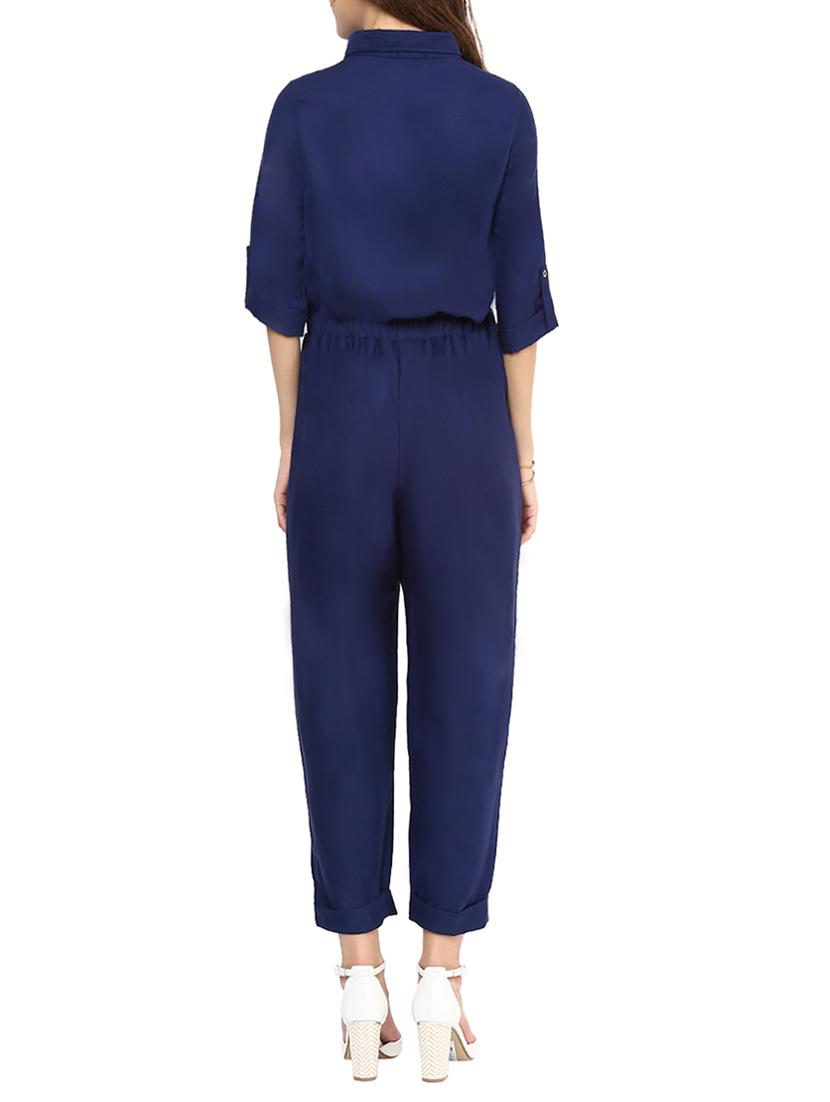 tie front solid full leg jumpsuit - 15126128 - Zoom Image - 3