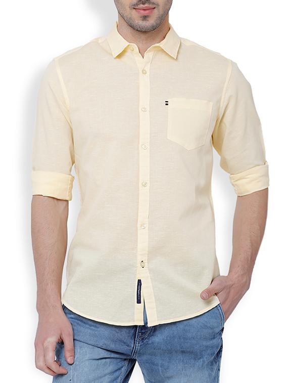 yellow cotton linen casual shirt - 15127115 - Zoom Image - 1