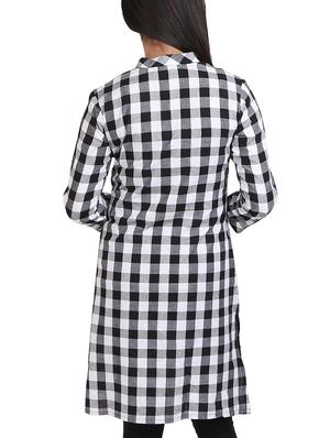 white cotton straight checks kurta - 15128095 - Standard Image - 3