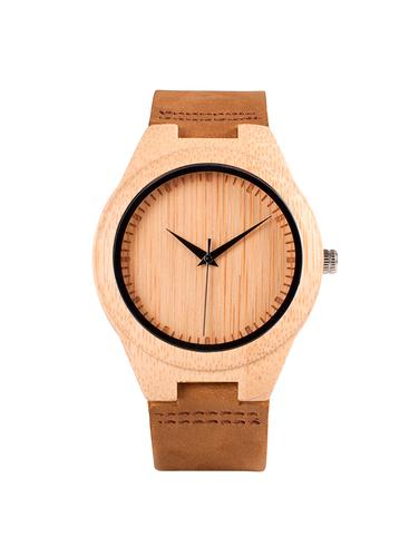 shunya Men's Luminous Needles Hands Bamboo Wood Watches Top Brand Luxury Watch with Leather Strap Watch - For Men - 15128218 - Very Small Image - 1