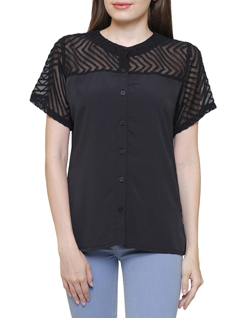black solid crepe shirt - 15128718 - Zoom Image - 1