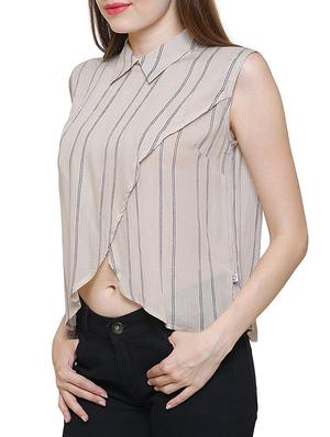 shirt collar striped layered top - 15128723 - Standard Image - 2
