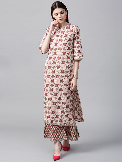 Cotton Printed Straight Kurta With Palazzo - 15129024 - Very Small Image - 1