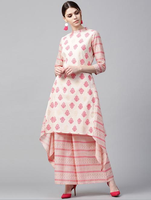 Pink Cotton Printed Kurta With Palazzo - 15129029 - Very Small Image - 1