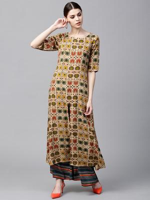 Rayon Printed Aline Kurta With Palazzo - 15129037 - Standard Image - 1