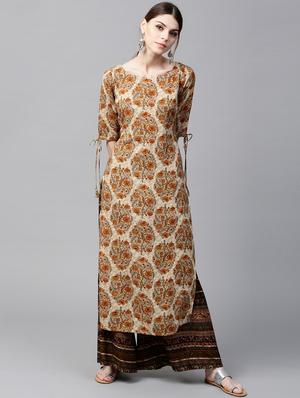 Printed Straight Kurta With Rayon Palazzo - 15129039 - Standard Image - 1