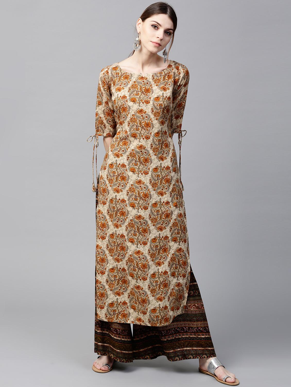 Printed Straight Kurta With Rayon Palazzo - 15129039 - Zoom Image - 1