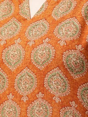 mustard rayon printed straight kurta withtrouser - 15129040 - Standard Image - 4