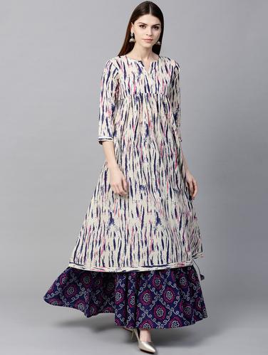 Cotton Printed flared Kurta With Skirt - 15129047 - Very Small Image - 1