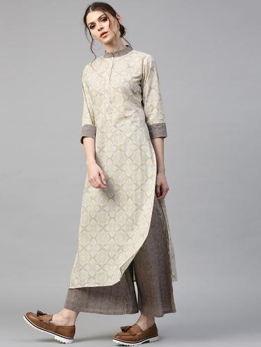 Cotton Printed Straight Kurta With Palazzo - 15129054 - Very Small Image - 1