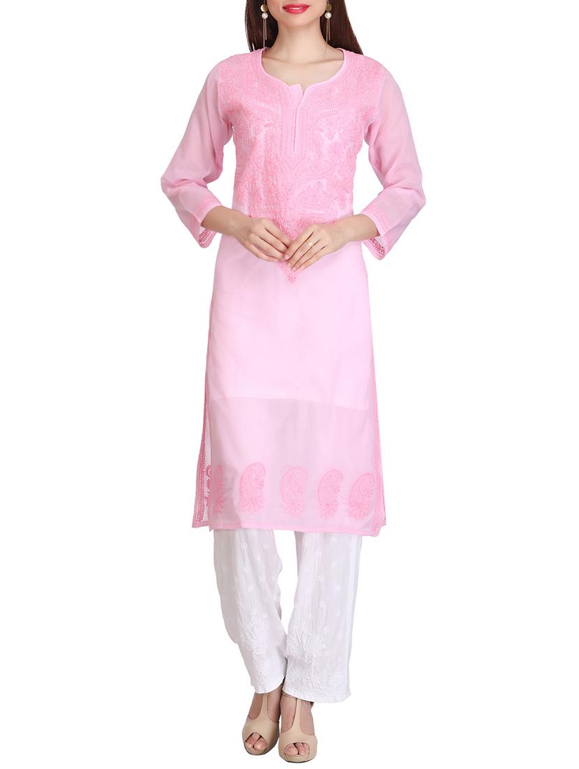 pink cotton straight kurta - 15132019 - Zoom Image - 1