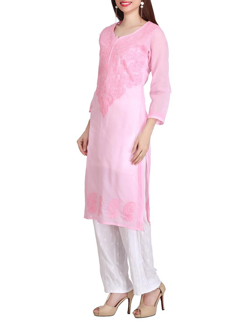 pink cotton straight kurta - 15132019 - Zoom Image - 2