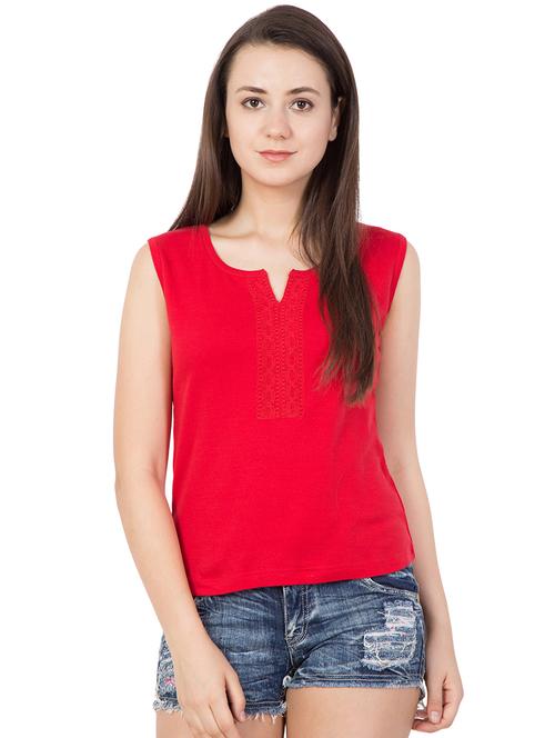 Notch Neck Lace Detail Top - 15132516 - Standard Image - 1