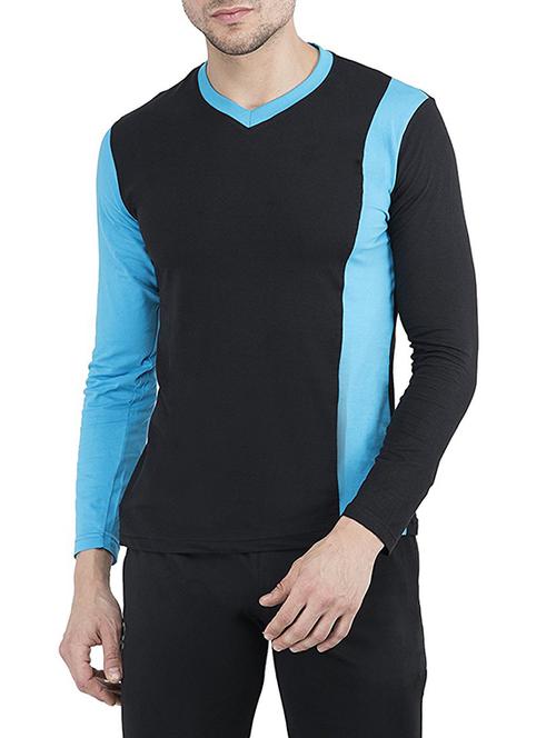 black cotton color block cut & sew t-shirt - 15135350 - Standard Image - 1