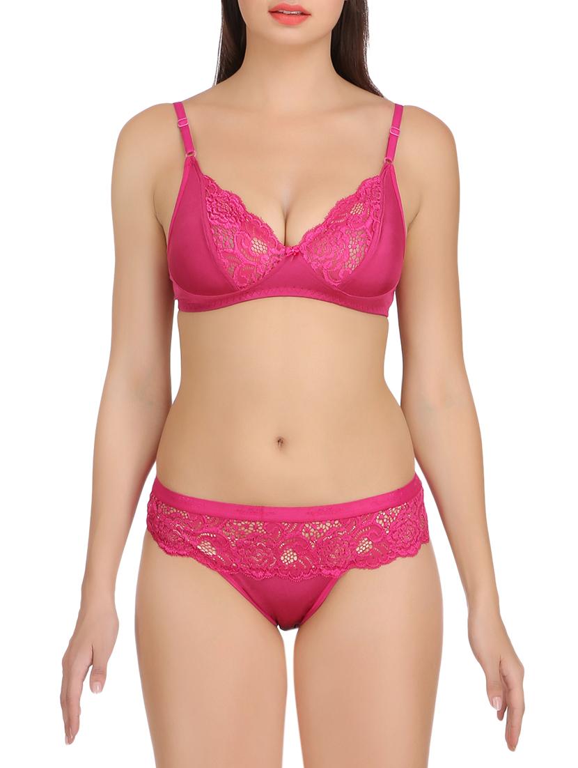 pink silk blend bra and panty set - 15135442 - Zoom Image - 1