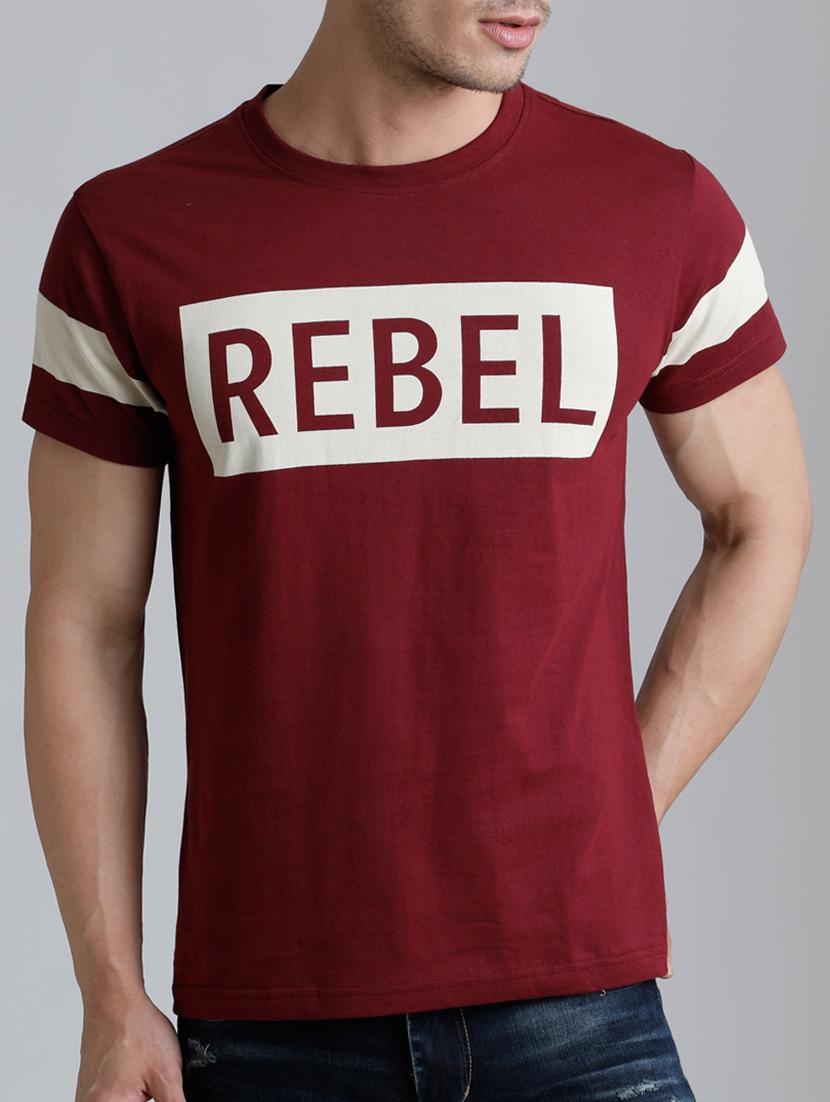 maroon cotton chest print tshirt - 15136124 - Zoom Image - 1