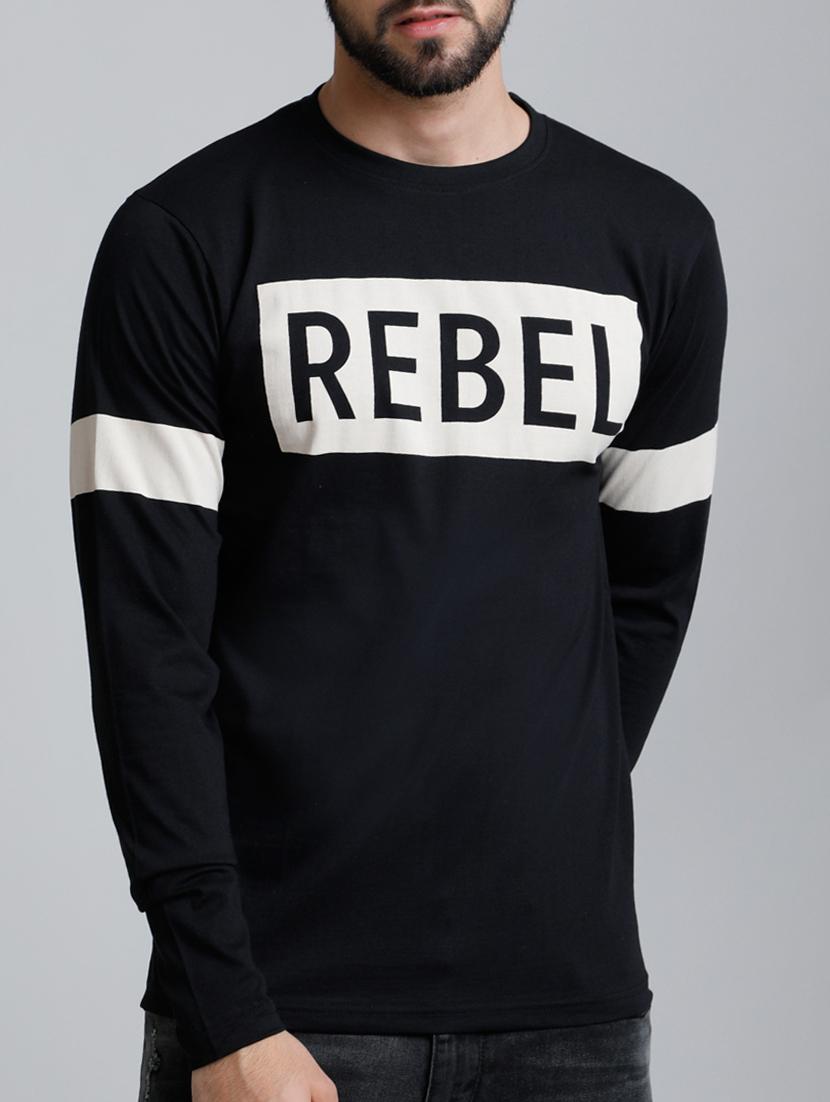 black cotton chest print tshirt - 15136171 - Zoom Image - 1