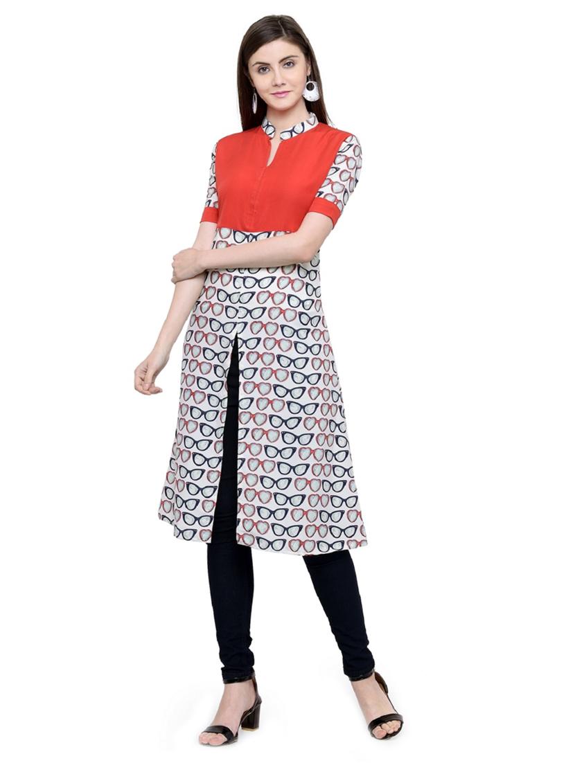 white crepe a-line kurta - 15137049 - Zoom Image - 1