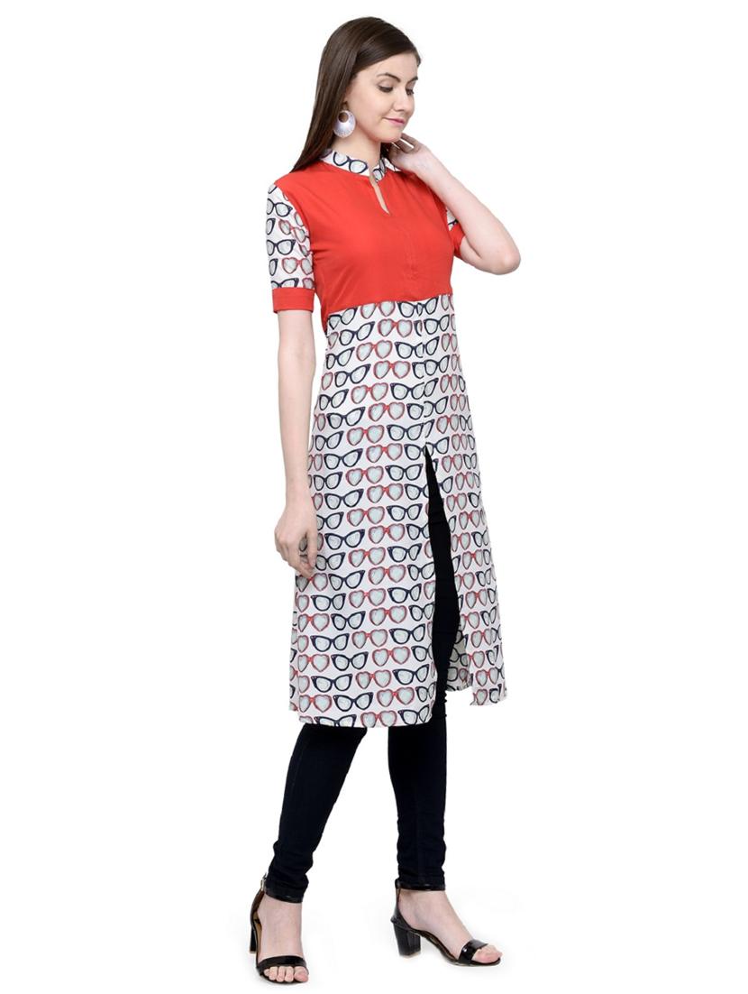 white crepe a-line kurta - 15137049 - Zoom Image - 2