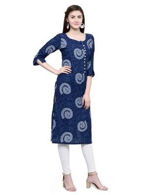 blue cotton straight kurta - 15137065 - Standard Image - 2