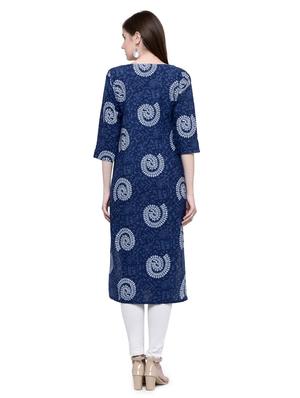 blue cotton straight kurta - 15137065 - Standard Image - 3