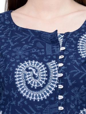 blue cotton straight kurta - 15137065 - Standard Image - 4
