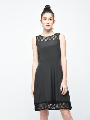 black solid crepe a-line dress - 15137225 - Standard Image - 2