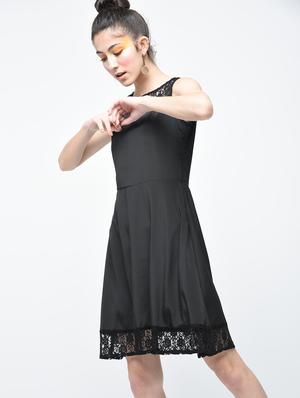 black solid crepe a-line dress - 15137225 - Standard Image - 3