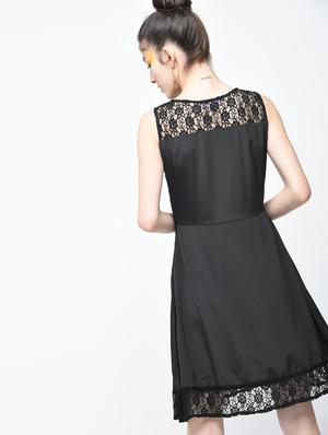 black solid crepe a-line dress - 15137225 - Standard Image - 4