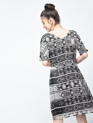 grey printed chiffon blouson dress - 15137229 - Standard Image - 2