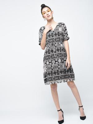 grey printed chiffon blouson dress - 15137229 - Standard Image - 3