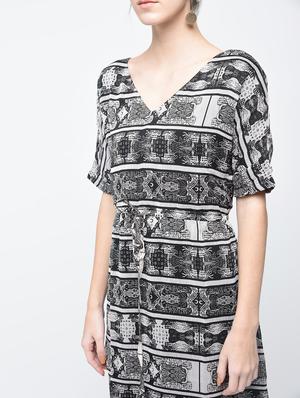 grey printed chiffon blouson dress - 15137229 - Standard Image - 4
