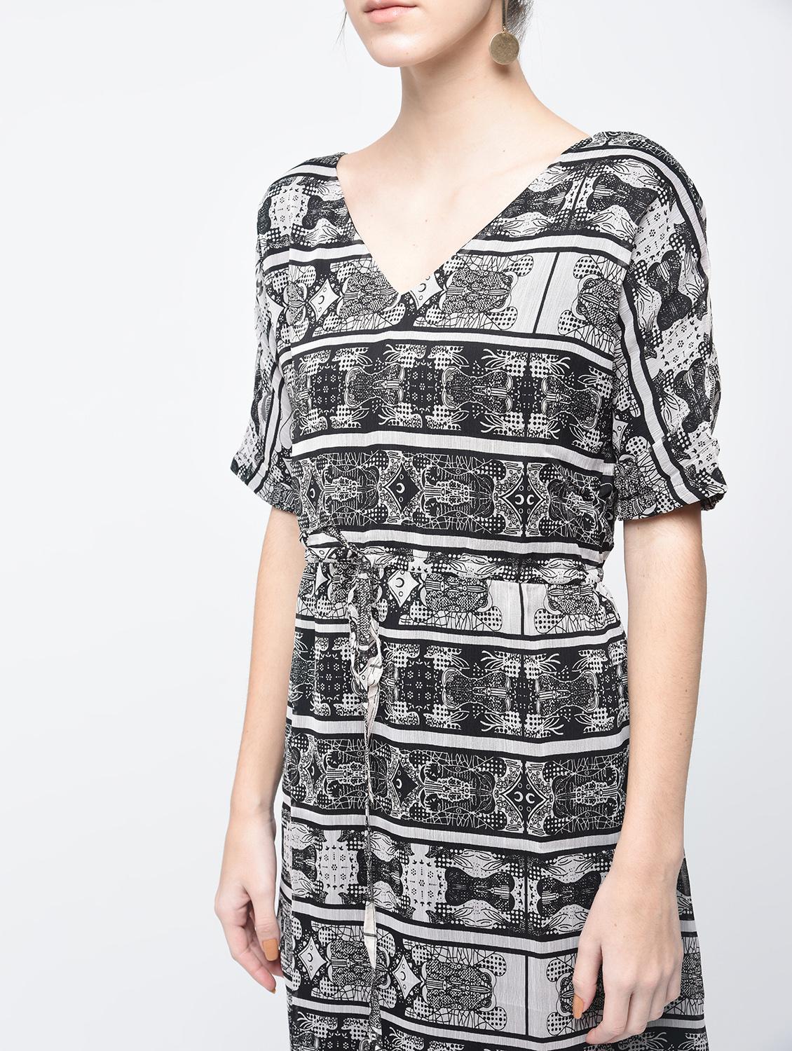 grey printed chiffon blouson dress - 15137229 - Zoom Image - 4