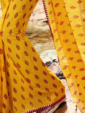 mustard georgette printed saree with blouse - 15137533 - Standard Image - 2