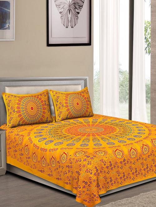 jaipuri traditional double bedsheet with 2 pillow covers - 15138184 - Very Small Image - 1