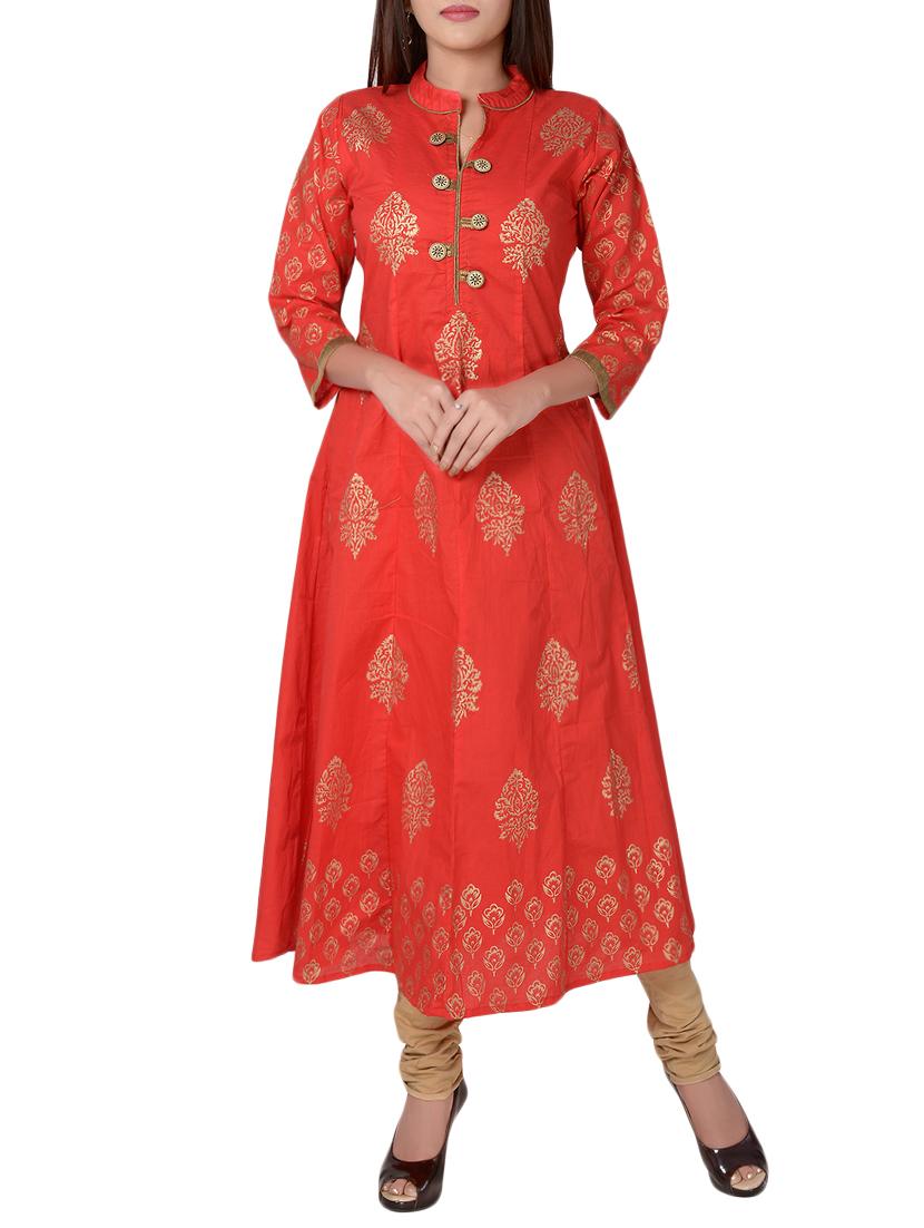 red cotton anarkali kurta - 15139369 - Zoom Image - 1
