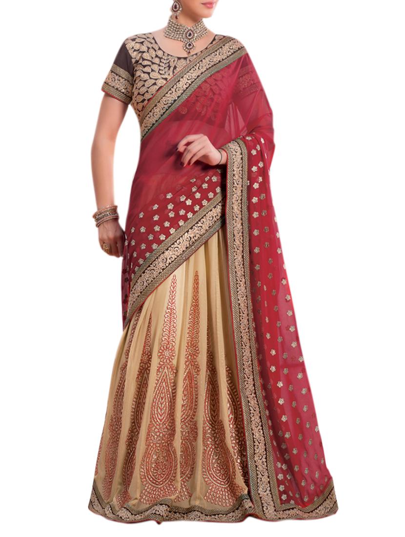 zari embroidery half and half saree with blouse - 15139612 - Zoom Image - 1