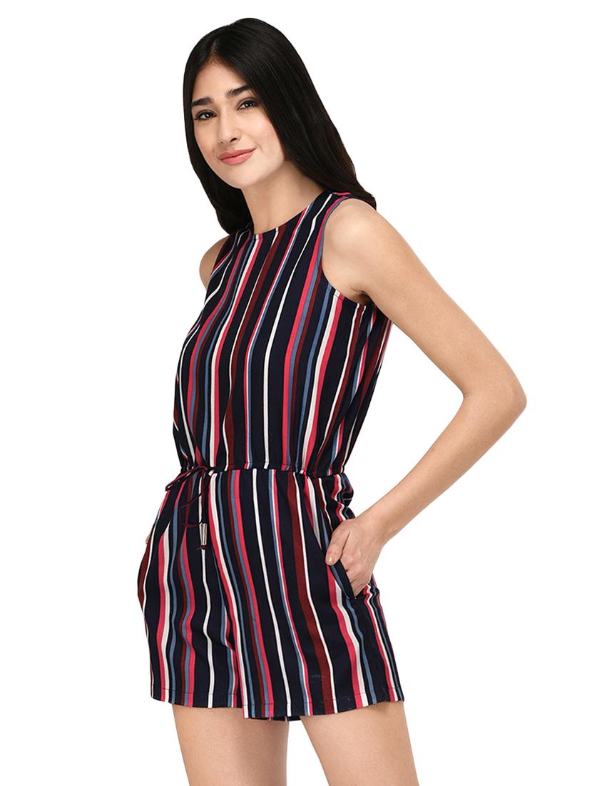 drawstring waist striped romper - 15141494 - Zoom Image - 2