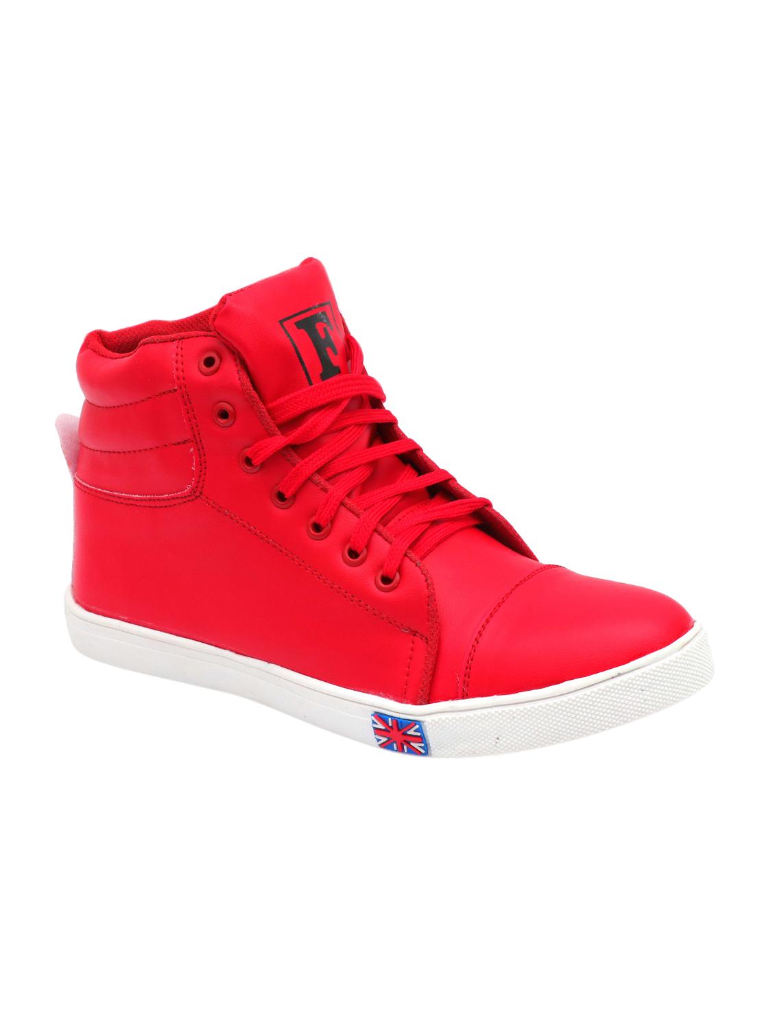 red leatherette lace up sneaker - 15141503 - Zoom Image - 1