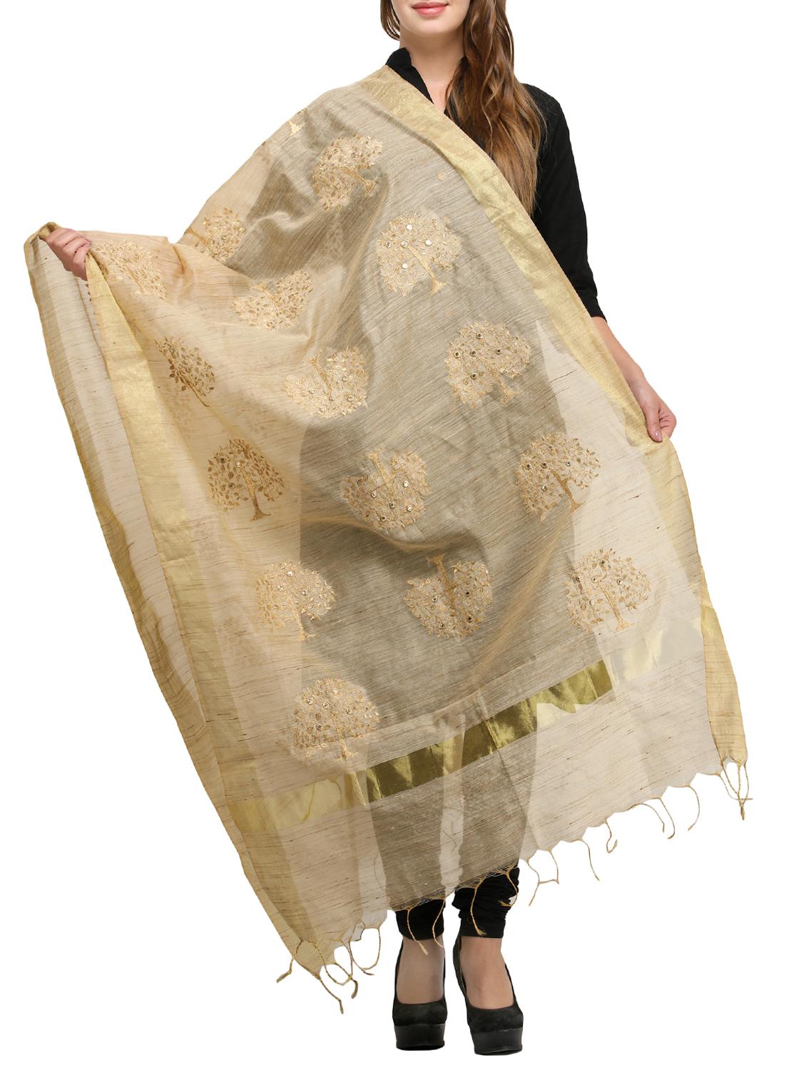 Gold Chanderi Embroidered Dupatta - 15141974 - Zoom Image - 1