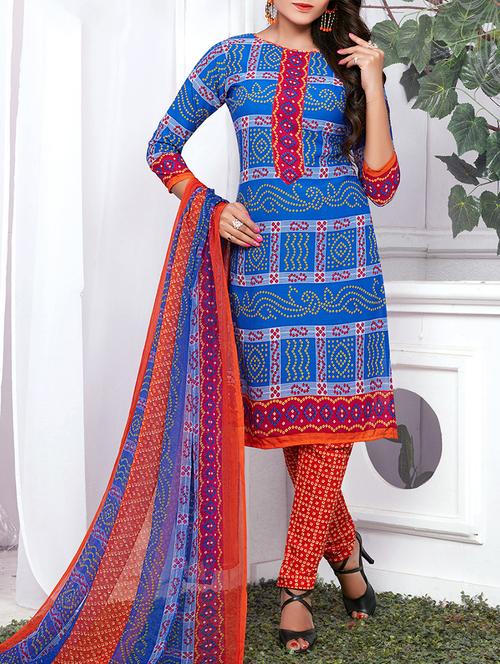 blue crepe unstitched churidaar suit - 15142397 - Standard Image - 1