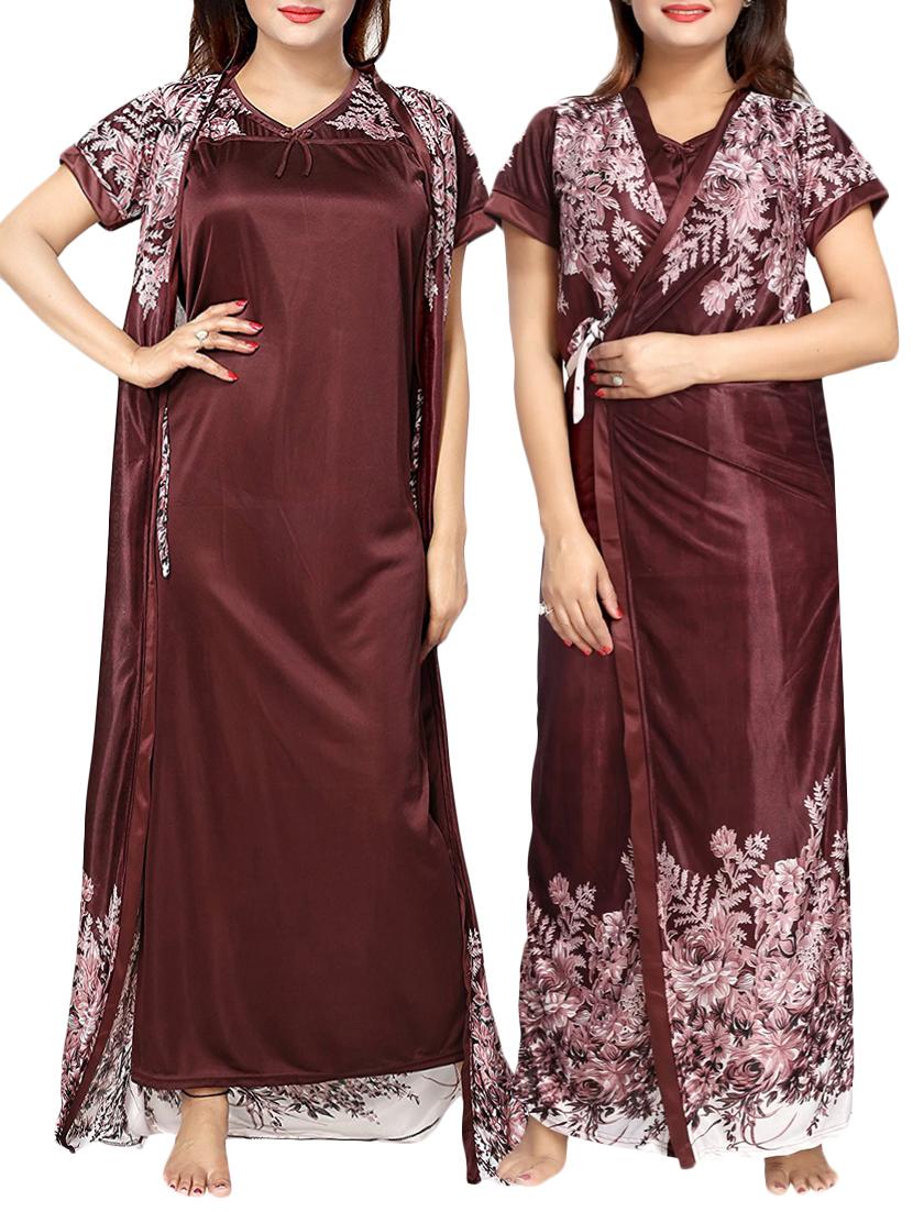 pink satin printed nightwear set - 15143306 - Zoom Image - 1